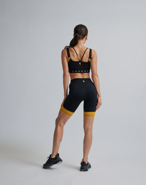 CRONOS WOMEN SPORTS MESH SHORT LEGGINGS【BLACK×YELLOW】