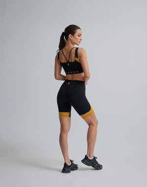 CRONOS WOMEN SPORTS MESH SHORT LEGGINGS【BLACK×YELLOW】