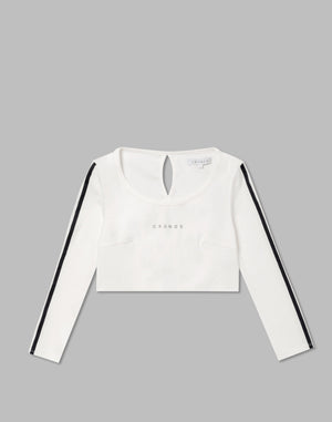 CRONOS WOMEN FRONT RIB LONG SLEEVE【WHITE】