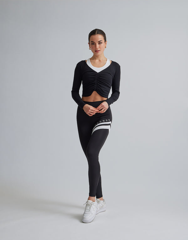 CRONOS WOMEN SHIRRING LONGSLEEVE【BLACK】