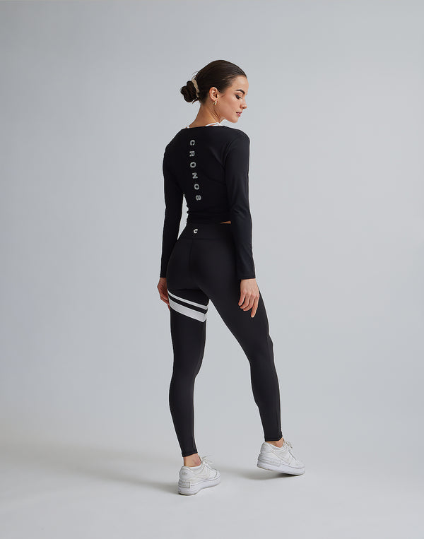 CRONOS WOMEN SHIRRING LONGSLEEVE【BLACK】