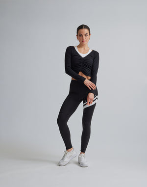 CRONOS WOMEN SHIRRING LONGSLEEVE【BLACK】
