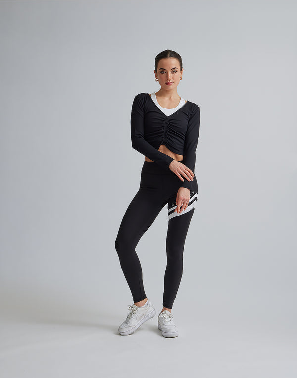 CRONOS WOMEN SHIRRING LONGSLEEVE【BLACK】