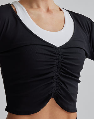 CRONOS WOMEN SHIRRING LONGSLEEVE【PINK】