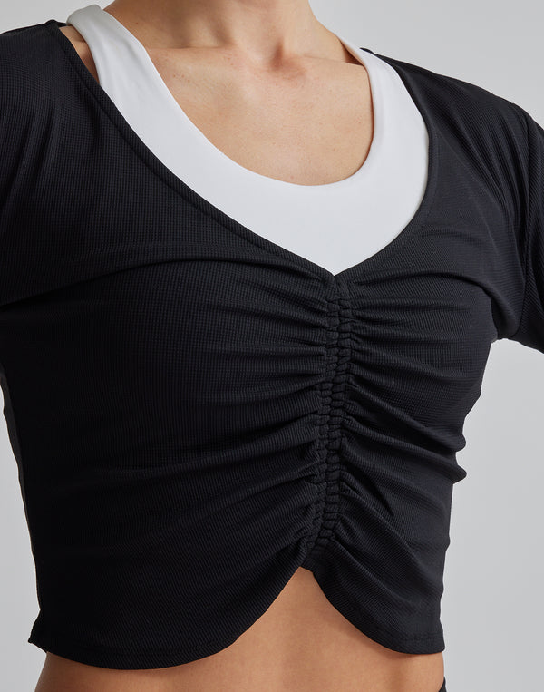 CRONOS WOMEN SHIRRING LONGSLEEVE【PINK】