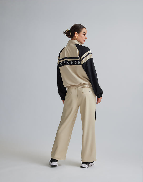 CRONOS WOMEN JERSEY WIDE PANTS【BEIGE】