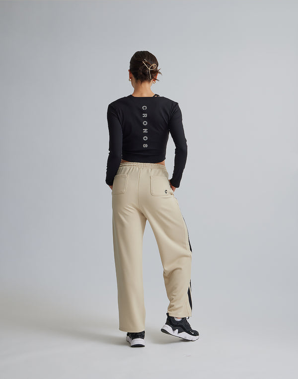 CRONOS WOMEN JERSEY WIDE PANTS【BEIGE】