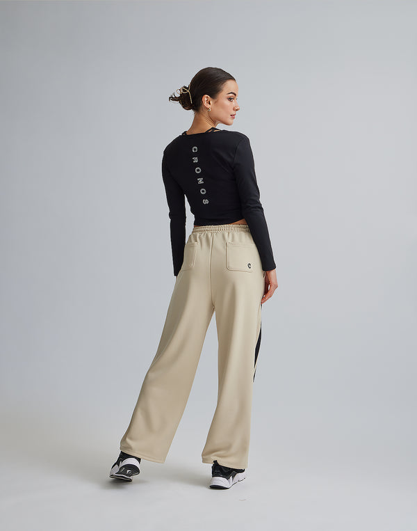 CRONOS WOMEN JERSEY WIDE PANTS【BEIGE】