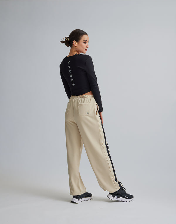 CRONOS WOMEN JERSEY WIDE PANTS【BEIGE】