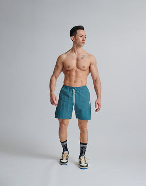 CRONOS BLACK LETTER WASHED SHORTS [GREEN]