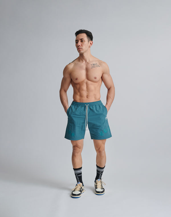 CRONOS BLACK LETTER WASHED SHORTS [GREEN]