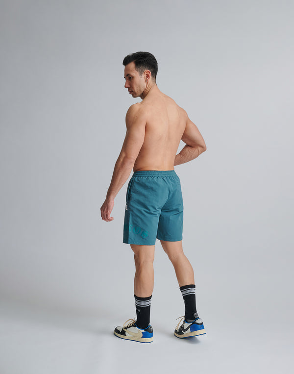 CRONOS BLACK LETTER WASHED SHORTS [GREEN]