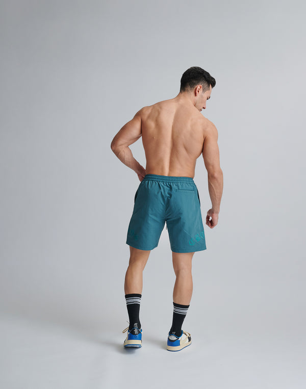 CRONOS BLACK LETTER WASHED SHORTS [GREEN]