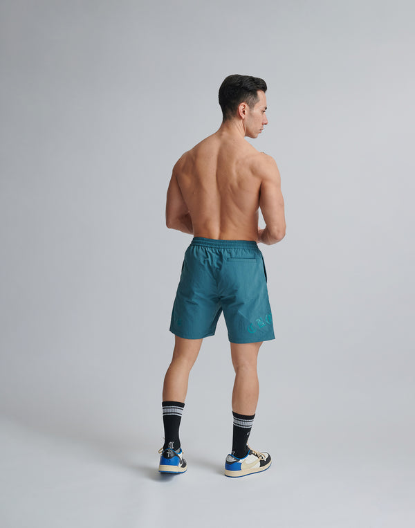 CRONOS BLACK LETTER WASHED SHORTS [GREEN]