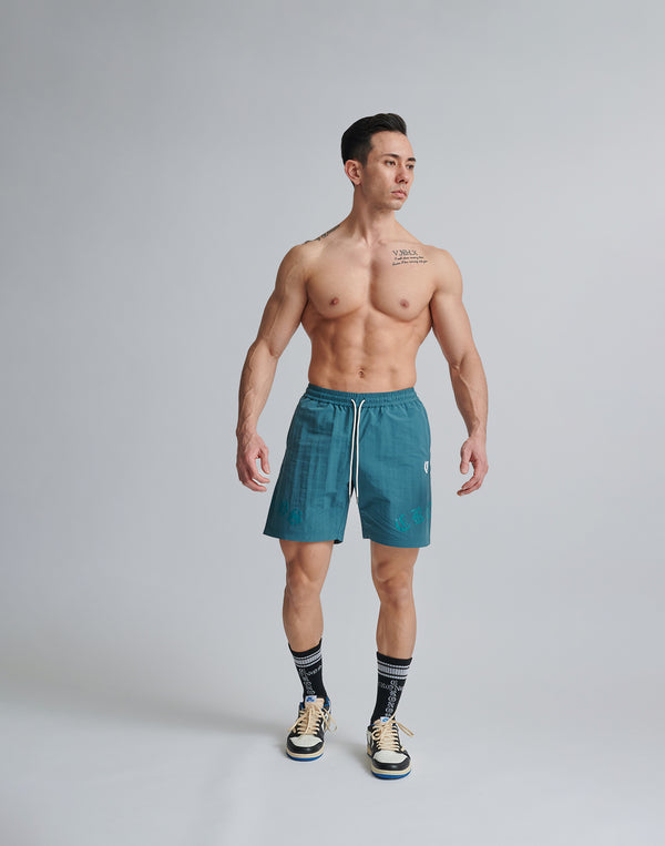 CRONOS BLACK LETTER WASHED SHORTS [GREEN]