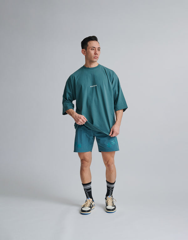CRONOS BLACK LETTER WASHED SHORTS [GREEN]