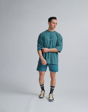 CRONOS BLACK LETTER WASHED SHORTS [GREEN]