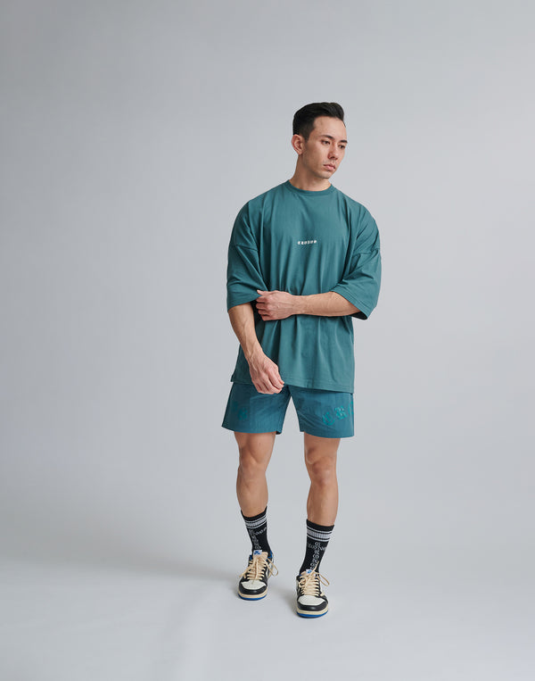 CRONOS BLACK LETTER WASHED SHORTS [GREEN]