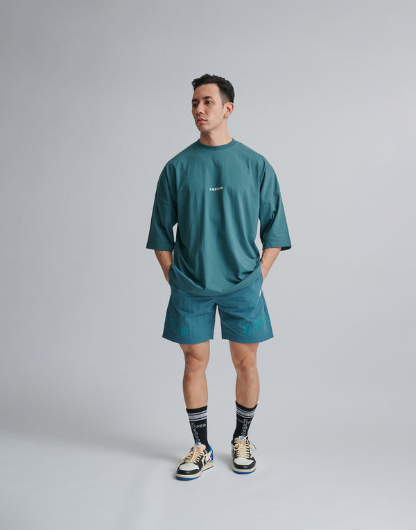 CRONOS BLACK LETTER WASHED SHORTS [GREEN]