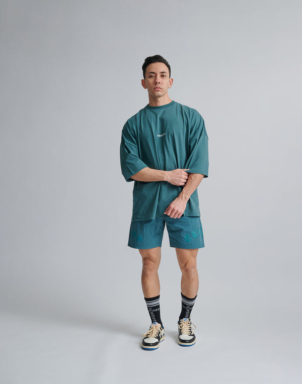 CRONOS BLACK LETTER WASHED SHORTS [GREEN]