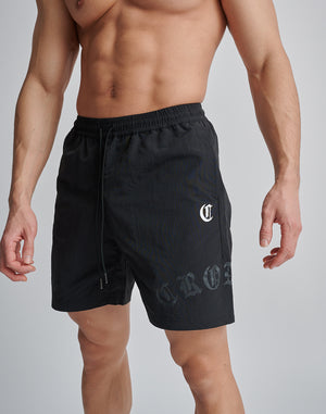 CRONOS BLACK LETTER WASHED SHORTS [GREEN]