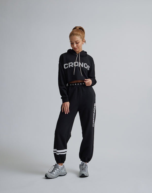 CRONOS WOMEN LOGO SHORT HOODIE【BLACK】