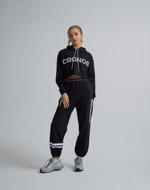 CRONOS WOMEN LOGO SHORT HOODIE【BLACK】