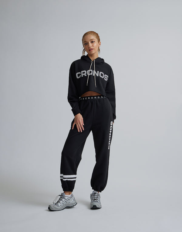 CRONOS WOMEN LOGO SHORT HOODIE【BLACK】