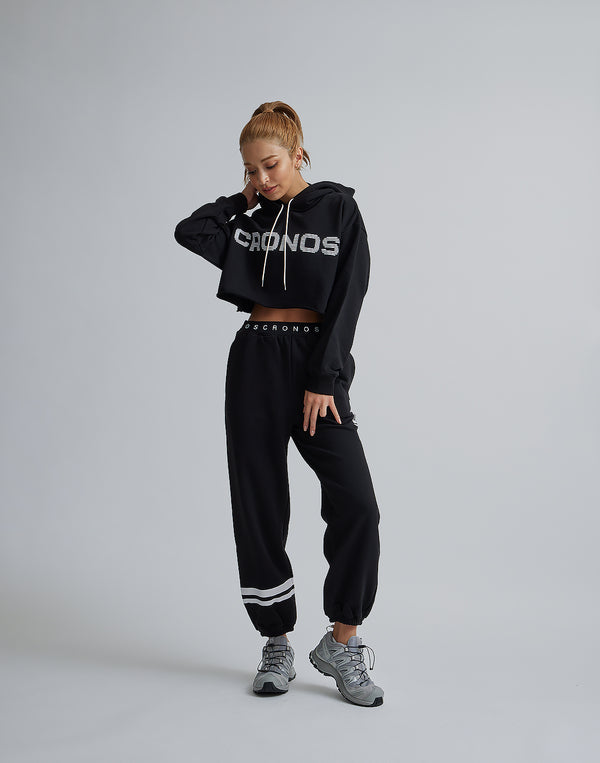 CRONOS WOMEN LOGO SHORT HOODIE【BLACK】
