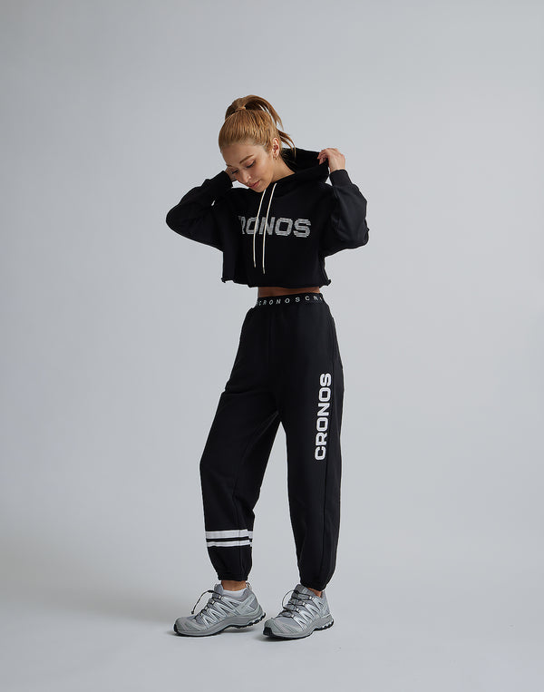 CRONOS WOMEN LOGO SHORT HOODIE【BLACK】
