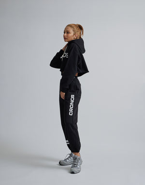 CRONOS WOMEN LOGO SHORT HOODIE【BLACK】