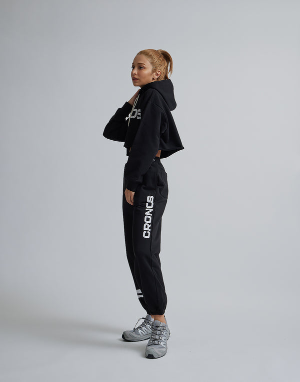CRONOS WOMEN LOGO SHORT HOODIE【BLACK】