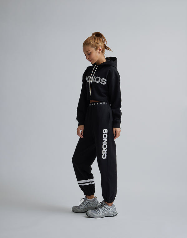 CRONOS WOMEN LOGO SHORT HOODIE【BLACK】
