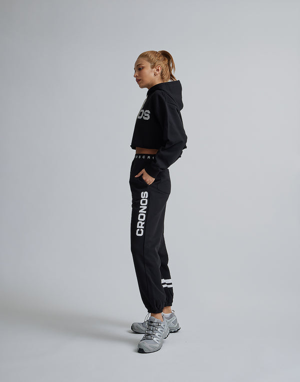 CRONOS WOMEN LOGO SHORT HOODIE【BLACK】