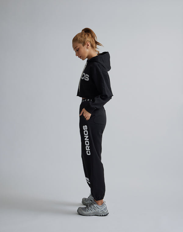 CRONOS WOMEN LOGO SHORT HOODIE【BLACK】