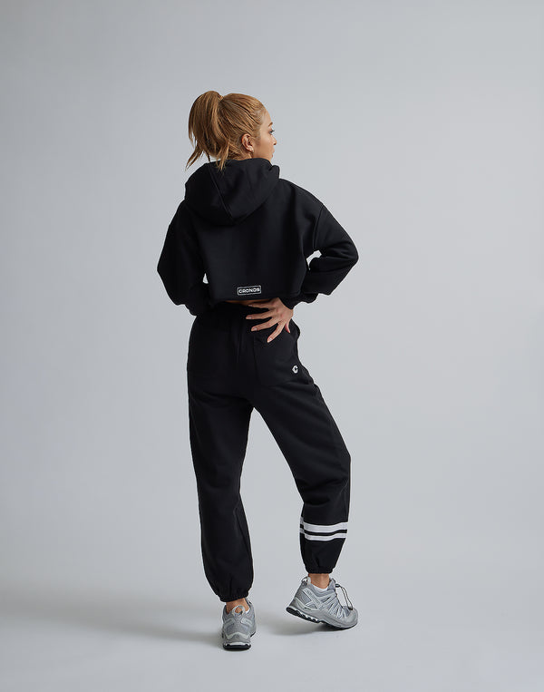 CRONOS WOMEN LOGO SHORT HOODIE【BLACK】
