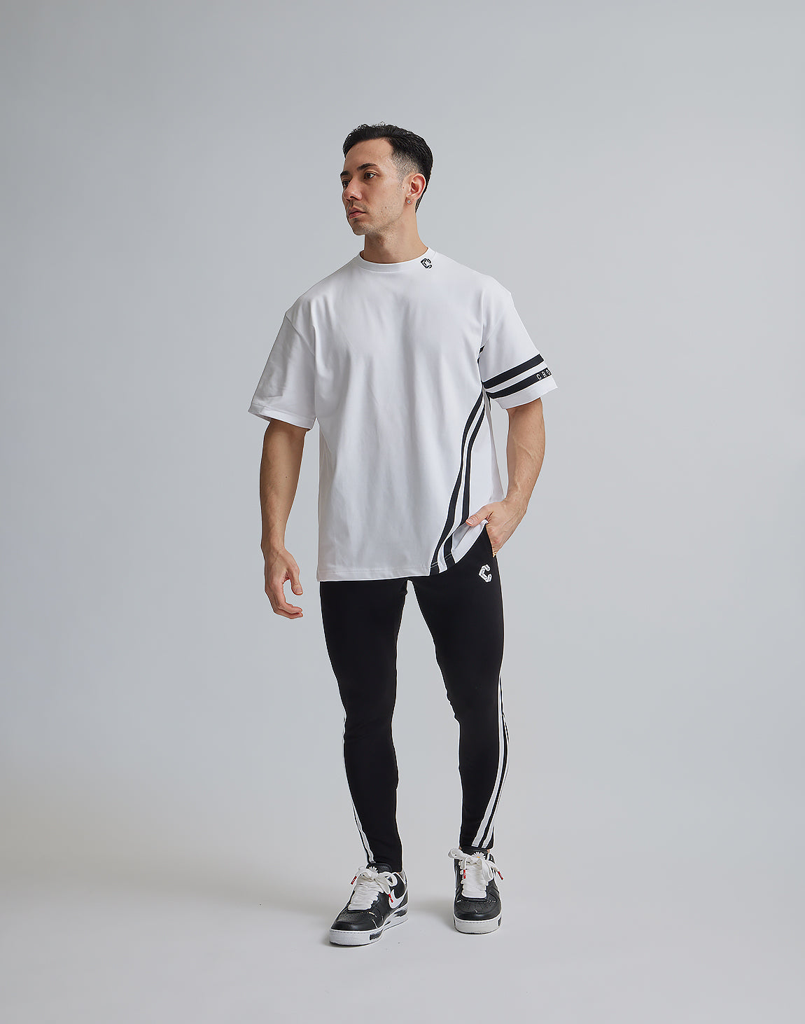CRONOS ストライプネック Tシャツ ホワイト