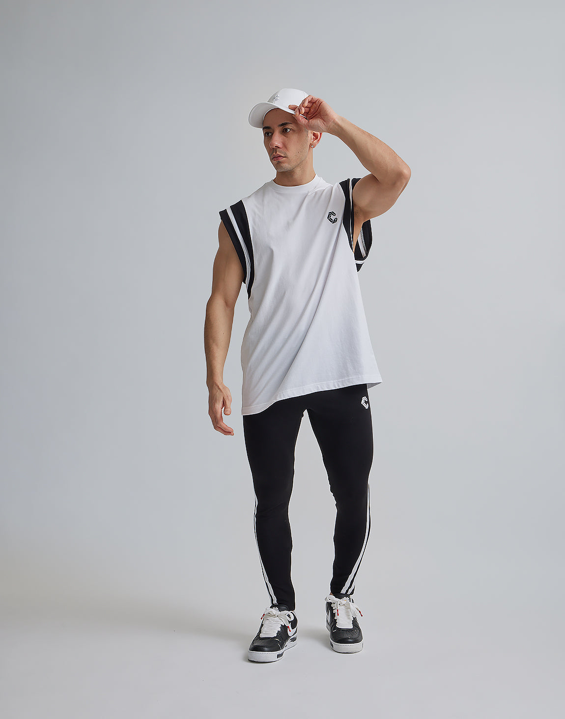 CRONOS ブルー ホワイト トレーナー M CRONOS SHOULDER 2LINE SLEEVELESS [WHITE] – クロノス CRONOS