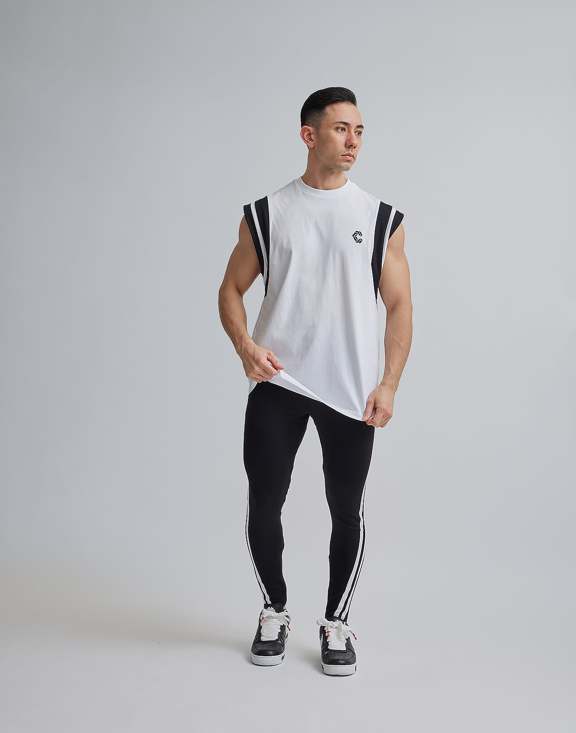 CRONOS SHOULDER 2LINE SLEEVELESS [WHITE]