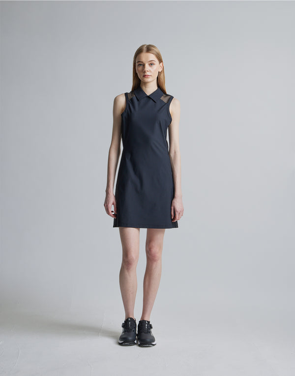 CRONOS BLACK SIDE LINE MESH DRESS [BLACK]
