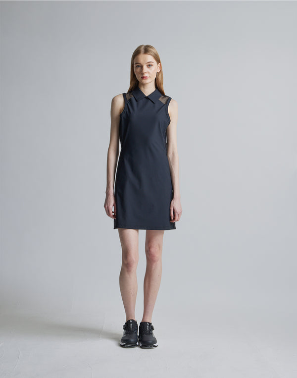 CRONOS BLACK SIDE LINE MESH DRESS [BLACK]