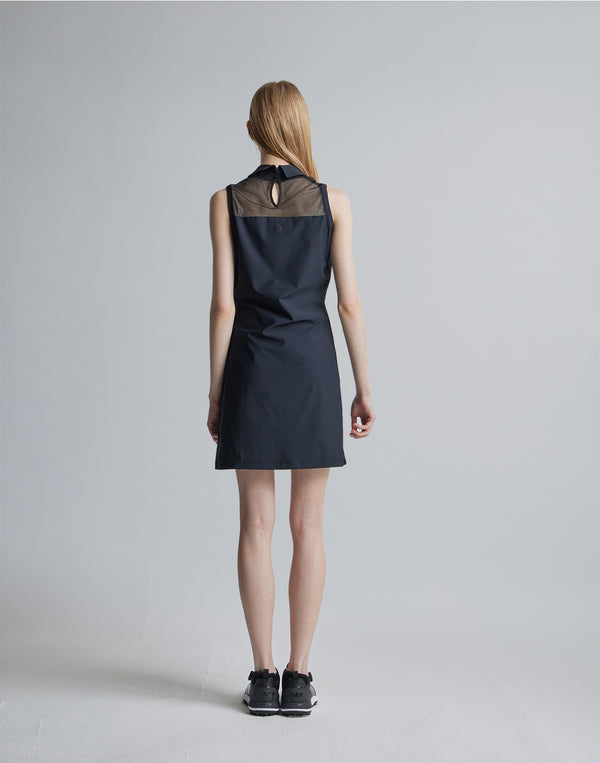 CRONOS BLACK SIDE LINE MESH DRESS [BLACK]