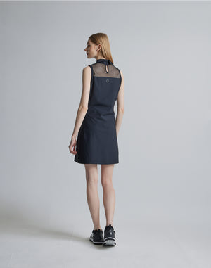 CRONOS BLACK SIDE LINE MESH DRESS [BLACK]