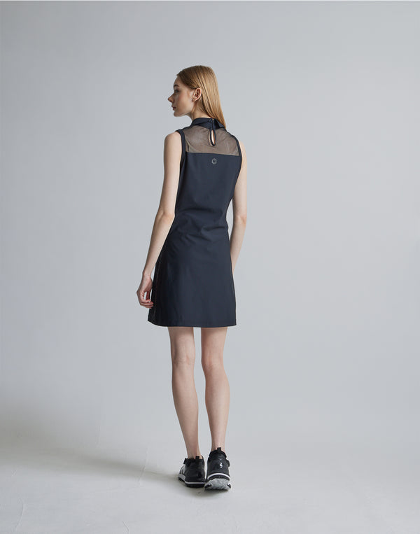 CRONOS BLACK SIDE LINE MESH DRESS [BLACK]