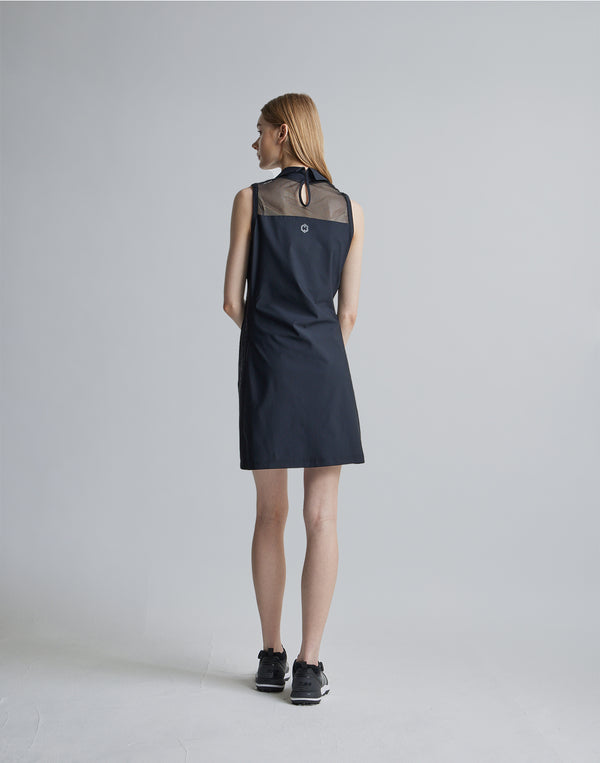 CRONOS BLACK SIDE LINE MESH DRESS [BLACK]
