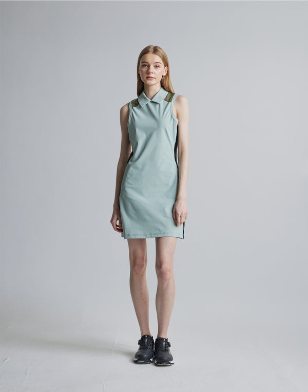 CRONOS BLACK SIDE LINE MESH DRESS [M.GREEN]