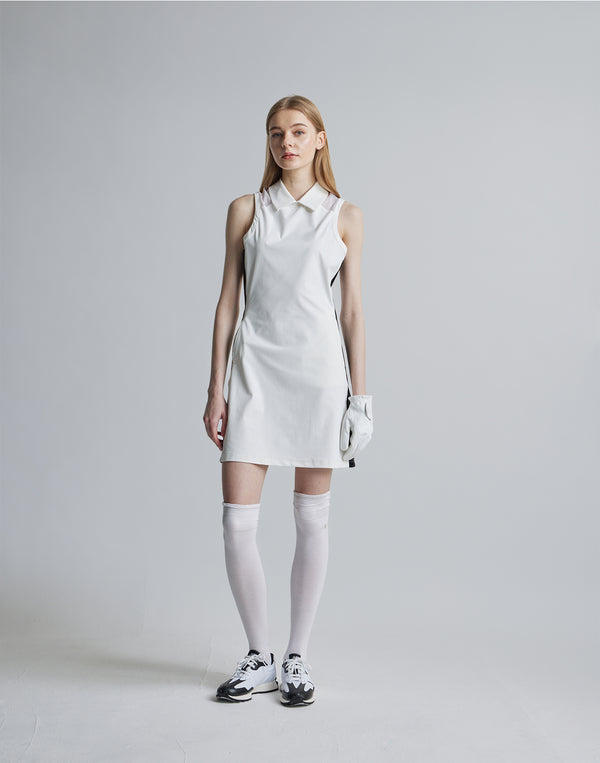 CRONOS BLACK SIDE LINE MESH DRESS [WHITE]