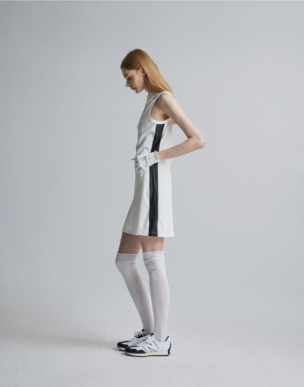 CRONOS BLACK SIDE LINE MESH DRESS [WHITE]