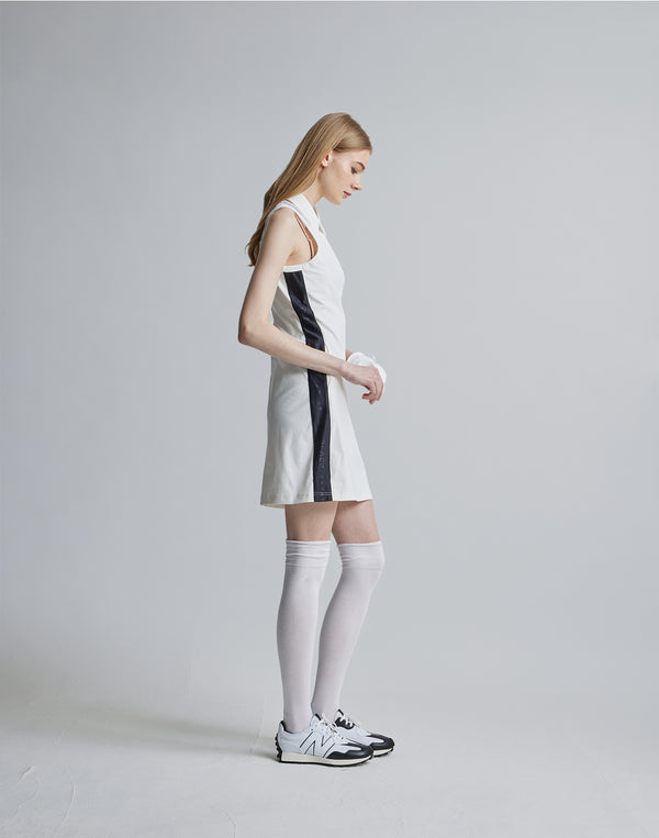 CRONOS BLACK SIDE LINE MESH DRESS [WHITE]