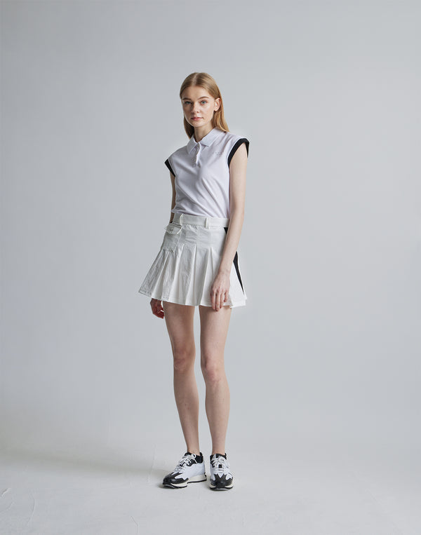 CRONOS BLACK SLEEVELESS POLO [WHITE]